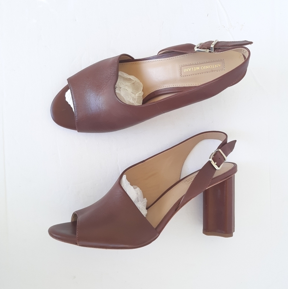 Antonio Melani Slingback Leather Size 10 Camel Brown